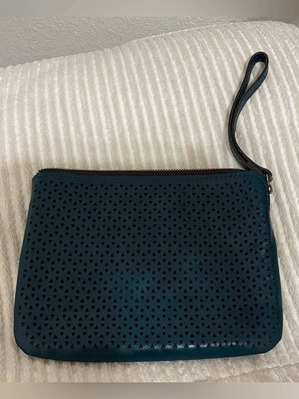 Patricia Nash Teal Laser-Cut Wristlet Clutch
